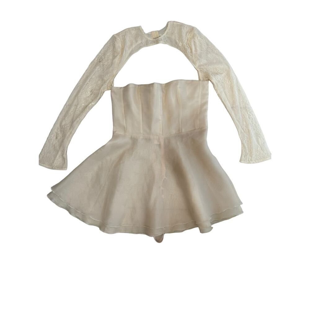 Oh Polly NWT Claudette Long Sleeve Tulle Skirt Mini Dress in Ivory Size 10 - Picture 7 of 15